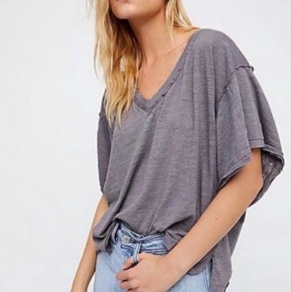 Free People Charcoal Gray Oversized T-Shirt XS